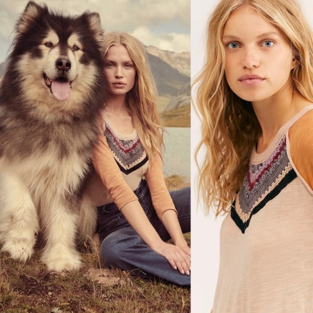 Free People Spring bound crochet Henley top NWT - Picture 2 of 8